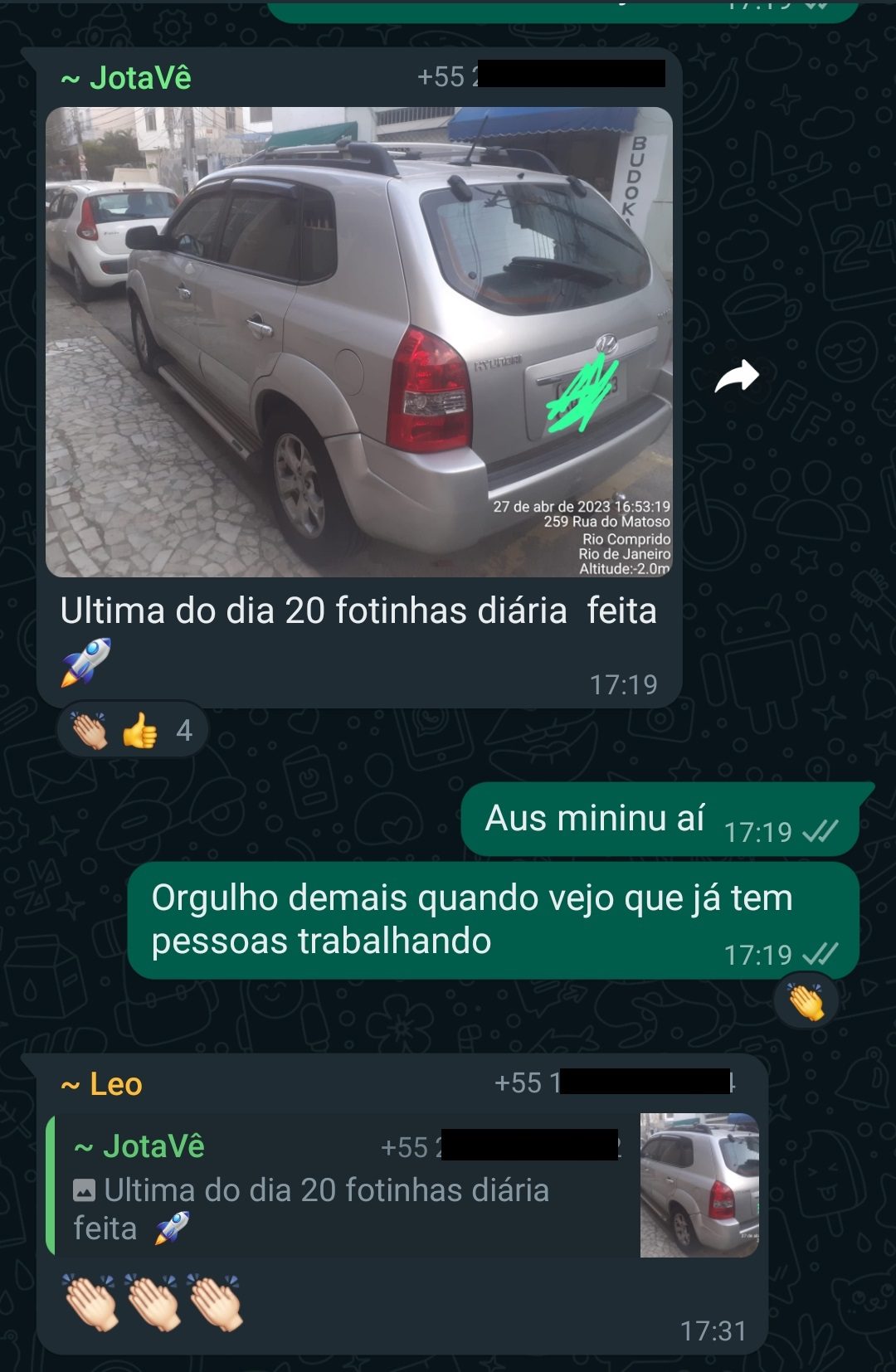Aluno enviando fotos de veículo fechadas no dia
